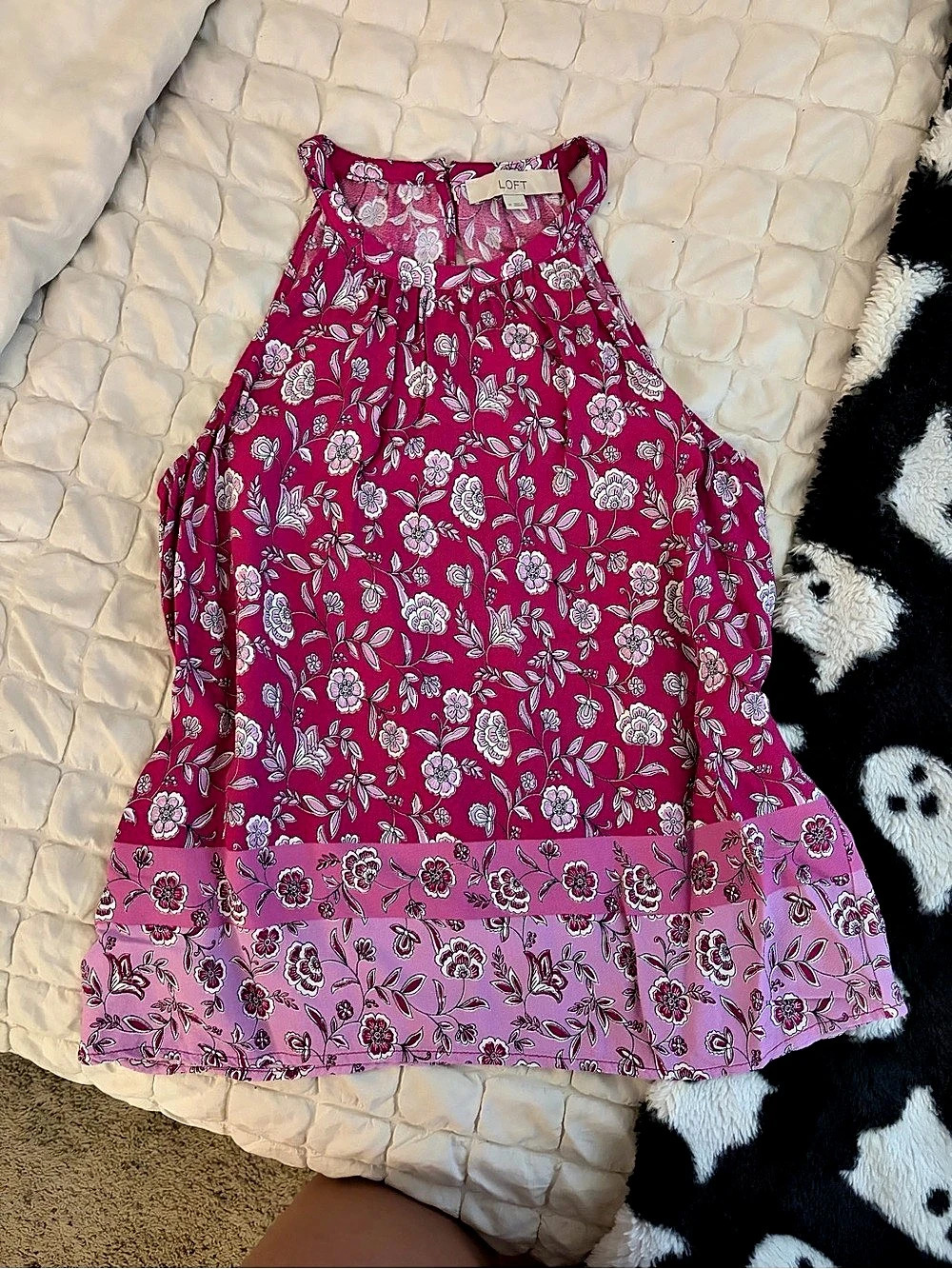 💖 LOFT Berry Pink Floral Halter Neck Tank Top 💖